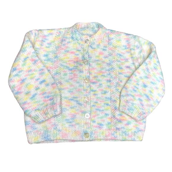 Handmade Knit Baby Pastel Multicolor Button Up Cardigan Sweater Size 3-6 months - Picture 1 of 4